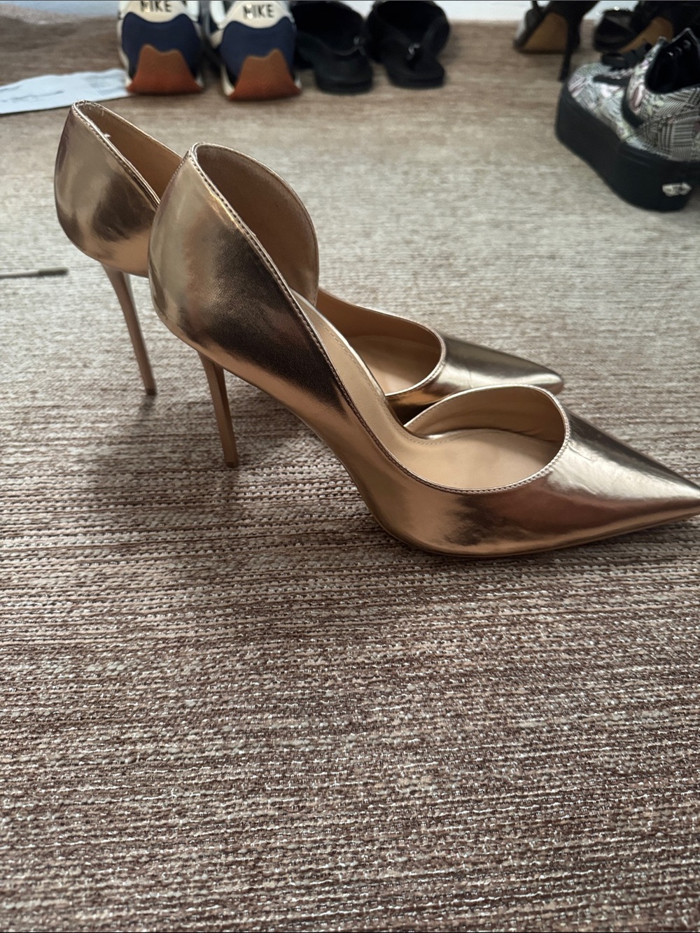 Amazon Metallic Gold Pointed Toe Stiletto Pumps